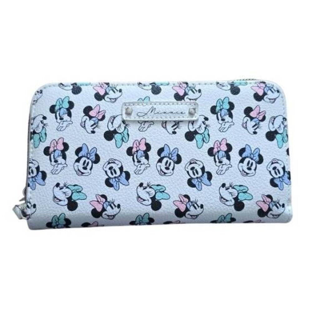 Disney Minnie Mouse White Faux Leather Zippered Wristlet Wallet